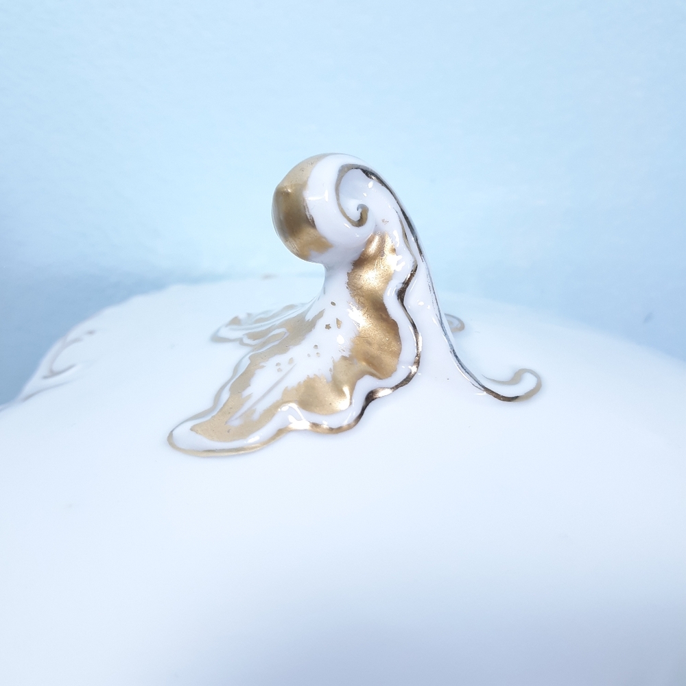 C 1888-1896 Haviland Limoges Lidded Butter Dish Trinket Box Marsaille Gold White - Picture 2 of 16